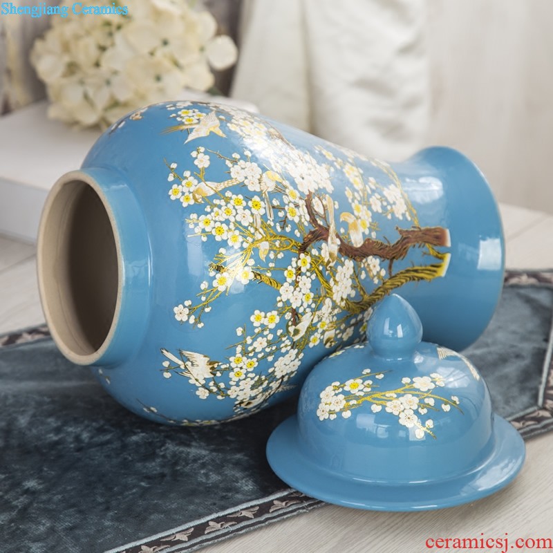 Jingdezhen ceramics hand-painted lotus flower vase Chinese style living room TV cabinet porch household adornment handicraft furnishing articles