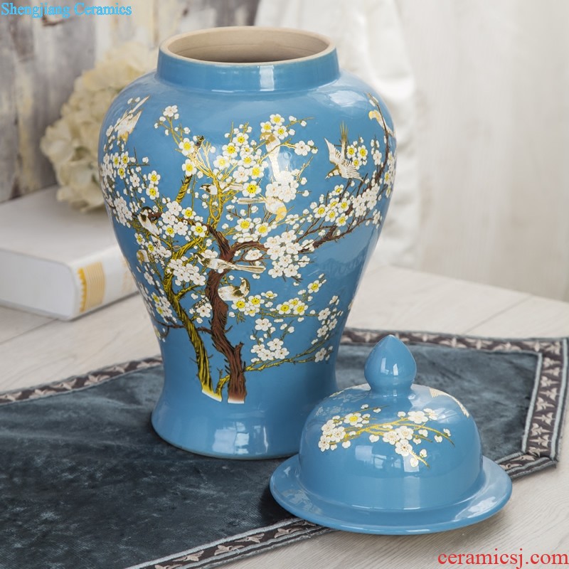 Jingdezhen ceramics hand-painted lotus flower vase Chinese style living room TV cabinet porch household adornment handicraft furnishing articles