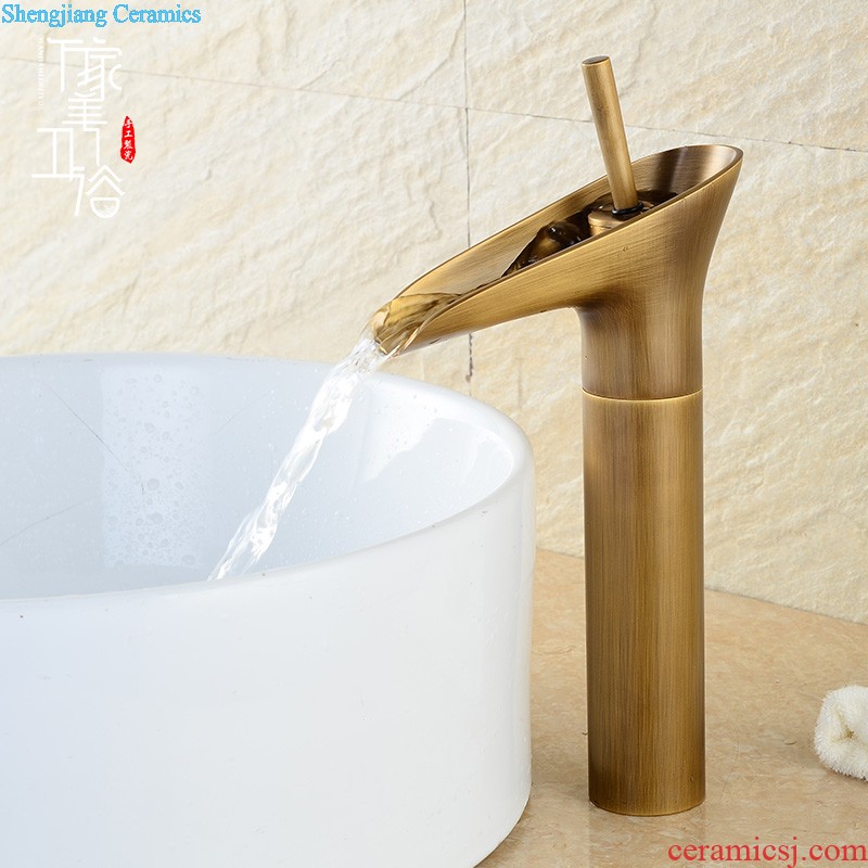 Contracted household ceramic toilet stage basin increase the sink basin art basin The oval gold flower