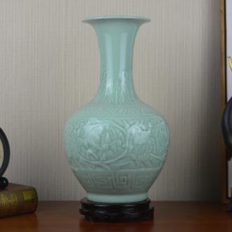 Jingdezhen ceramic hand-carved celadon vase Chinese style restoring ancient ways the sitting room is a strange flower, adornment is placed