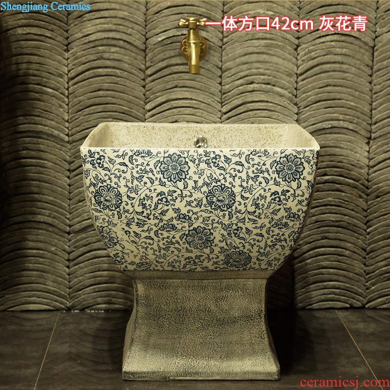 M beautiful hand-painted pillar basin ceramic art basin sink basin crack in blue flowers and birds