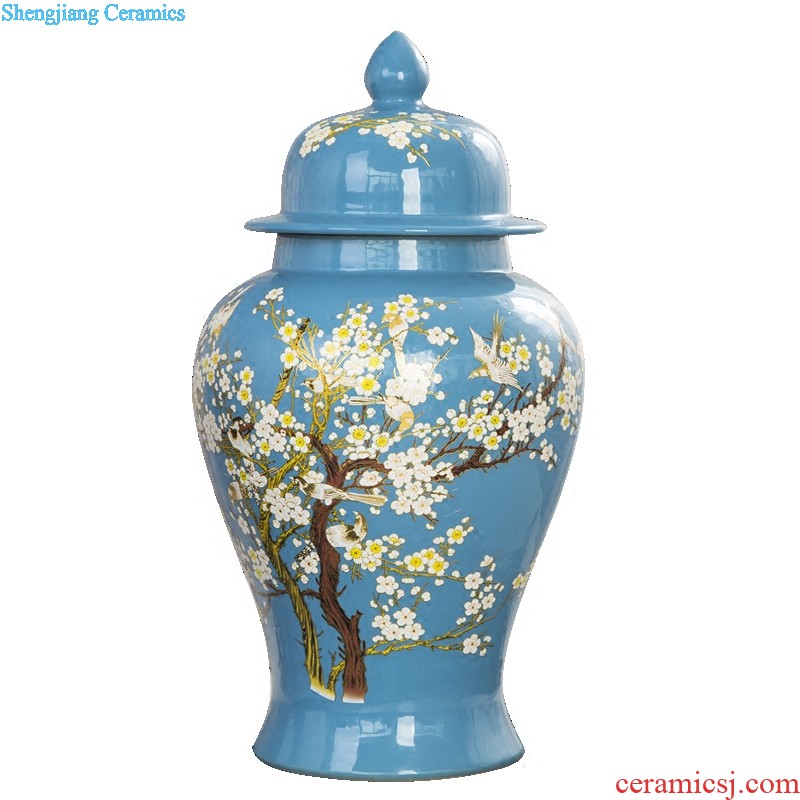 Jingdezhen ceramics hand-painted lotus flower vase Chinese style living room TV cabinet porch household adornment handicraft furnishing articles