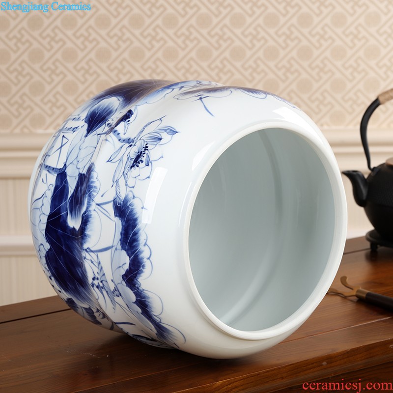 Jingdezhen ceramic tea pot size 6 jins hand-painted puer tea cylinder seal moisture of blue and white porcelain tea POTS