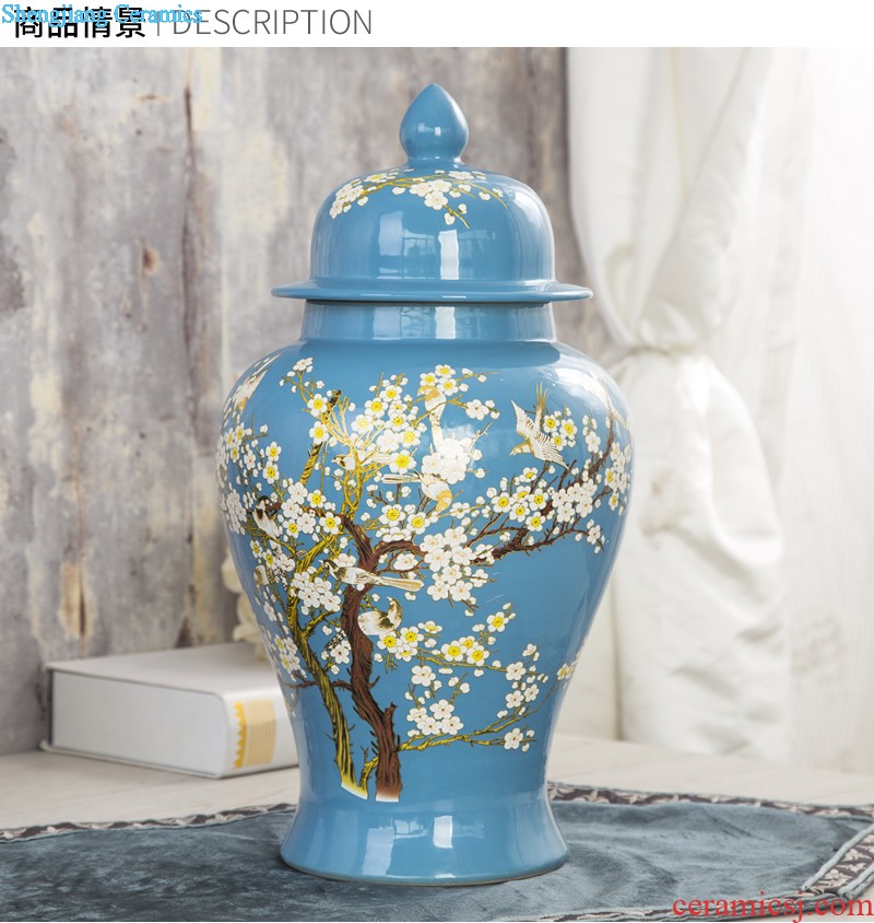 Jingdezhen ceramics hand-painted lotus flower vase Chinese style living room TV cabinet porch household adornment handicraft furnishing articles