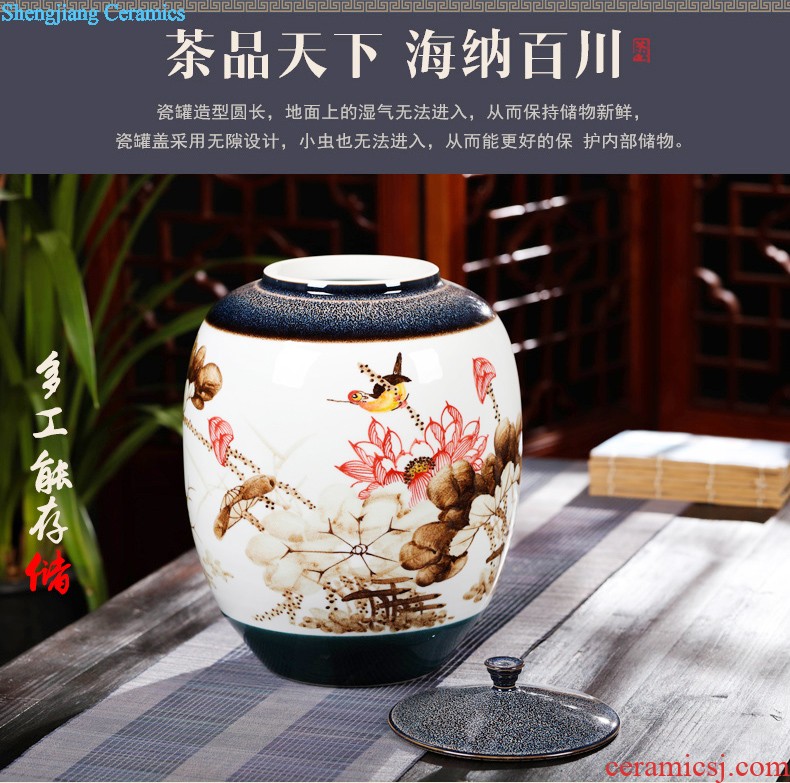 Jingdezhen ceramic large caddy seal pot home puer tea pot of tea urn storage and receives the tea bucket