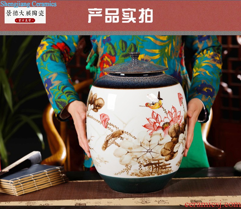 Jingdezhen ceramic large caddy seal pot home puer tea pot of tea urn storage and receives the tea bucket