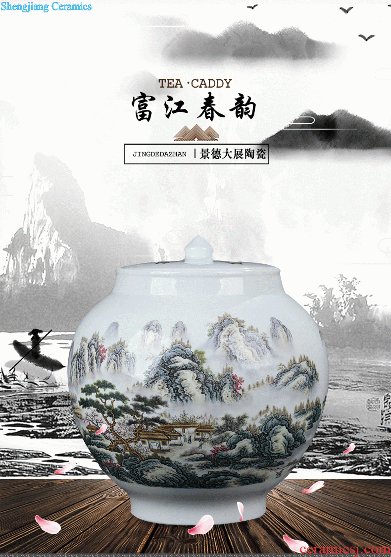 To make Jingdezhen ceramic caddy large-sized receives half a catty Sealed cans plum 1 catty tea storage tanks