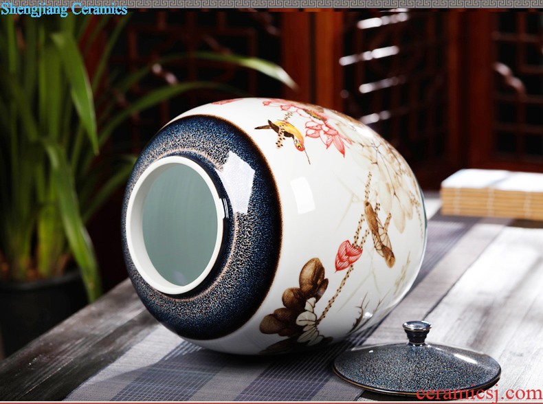 Jingdezhen ceramic large caddy seal pot home puer tea pot of tea urn storage and receives the tea bucket