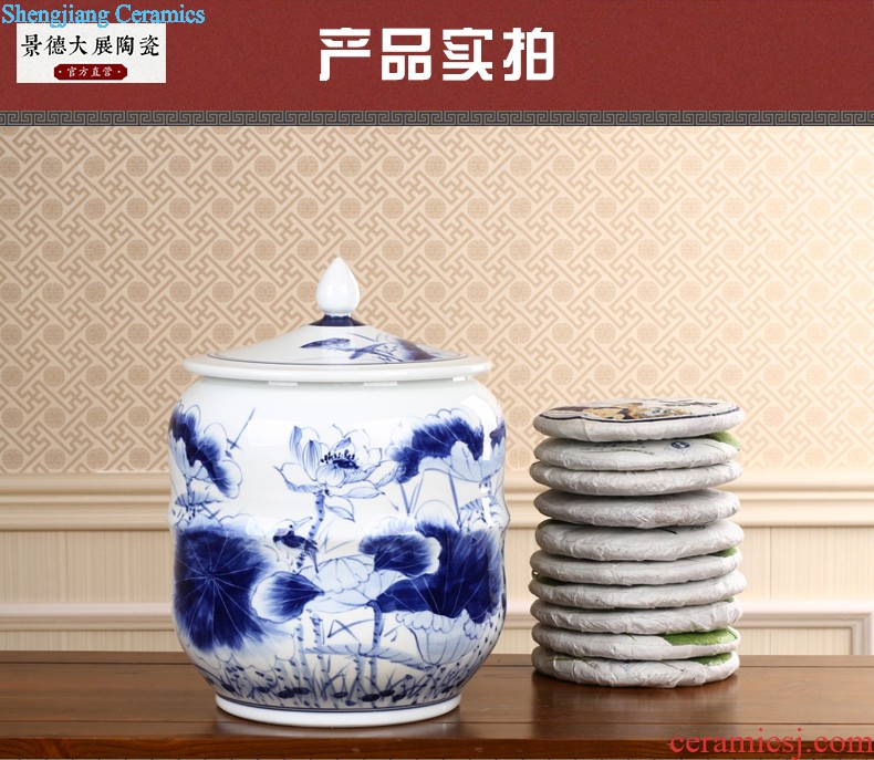 Jingdezhen ceramic tea pot size 6 jins hand-painted puer tea cylinder seal moisture of blue and white porcelain tea POTS