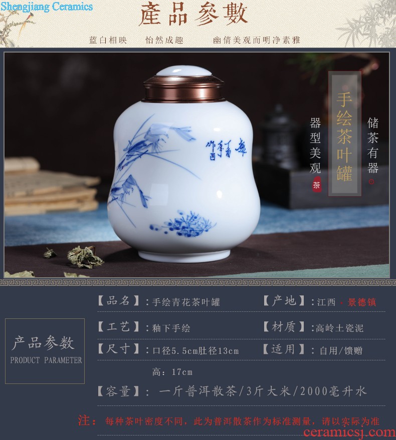 Handmade ceramic moistureproof caddy large Pu 'er seven bread tank 6 with cover POTS puer tea box shop furnishing articles