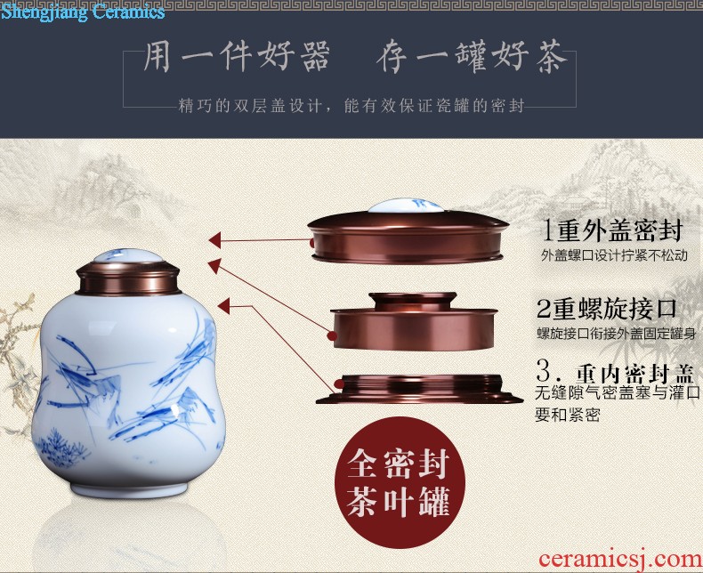 Handmade ceramic moistureproof caddy large Pu 'er seven bread tank 6 with cover POTS puer tea box shop furnishing articles