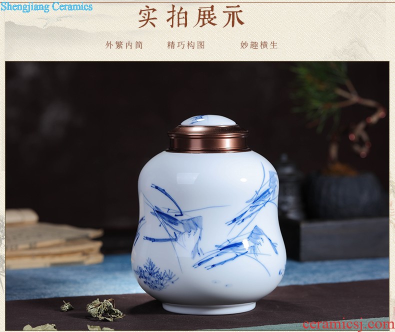 Handmade ceramic moistureproof caddy large Pu 'er seven bread tank 6 with cover POTS puer tea box shop furnishing articles