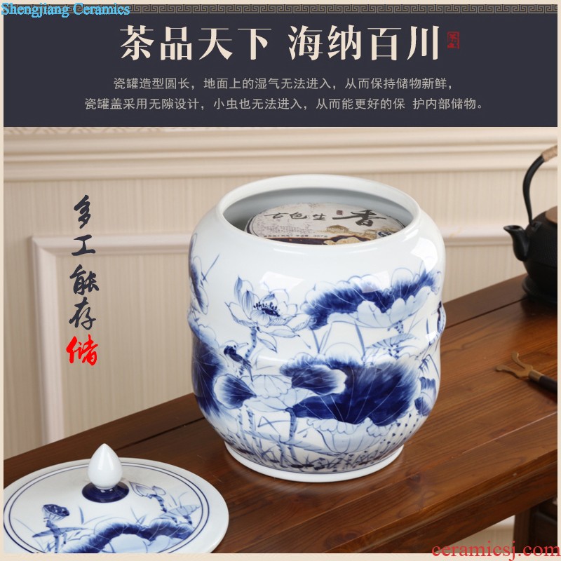 Jingdezhen ceramic tea pot size 6 jins hand-painted puer tea cylinder seal moisture of blue and white porcelain tea POTS