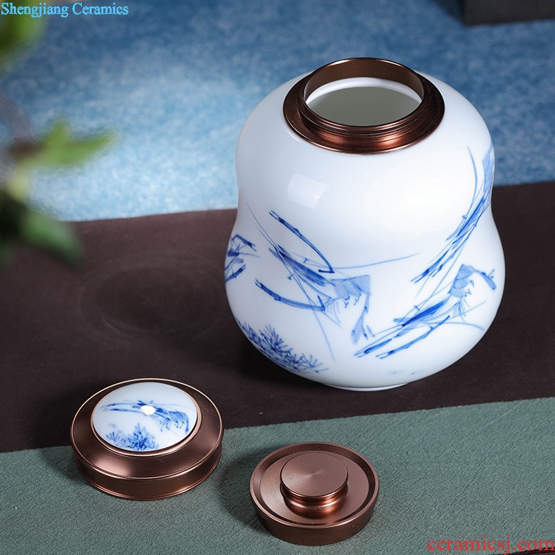 Handmade ceramic moistureproof caddy large Pu 'er seven bread tank 6 with cover POTS puer tea box shop furnishing articles