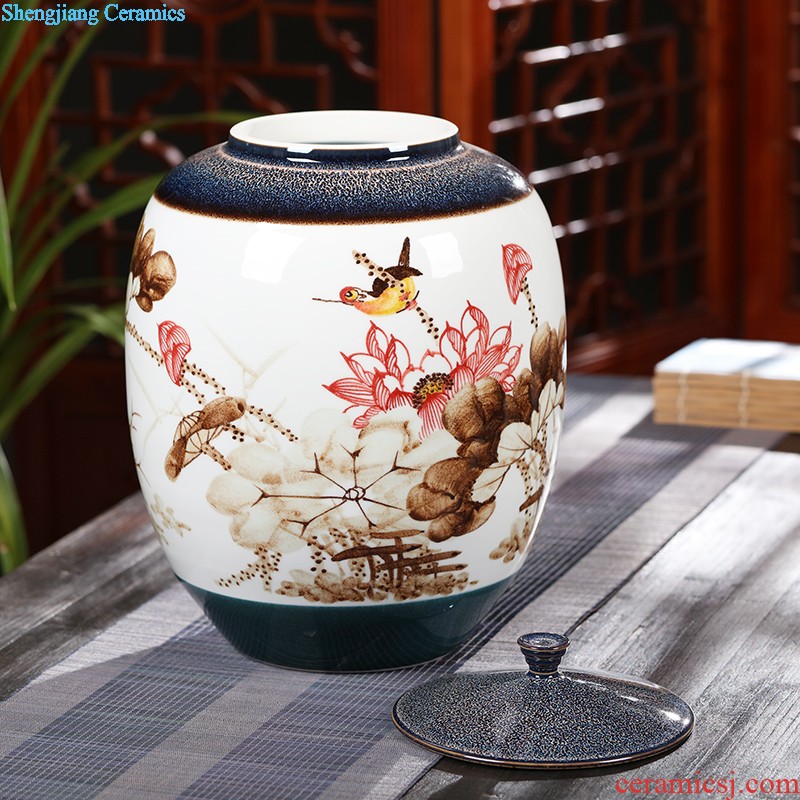 Jingdezhen ceramic large caddy seal pot home puer tea pot of tea urn storage and receives the tea bucket