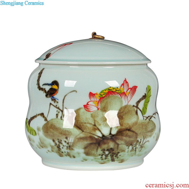 Hand-painted ceramic caddy storage POTS sealed cans puer tea box of jingdezhen large household put tea POTS