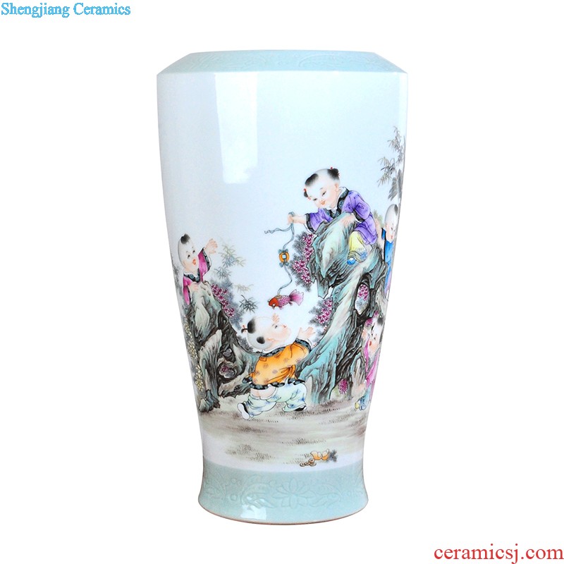 Jingdezhen ceramic hand-painted vase vase planting new Chinese style household adornment handicraft sitting room TV ark furnishing articles