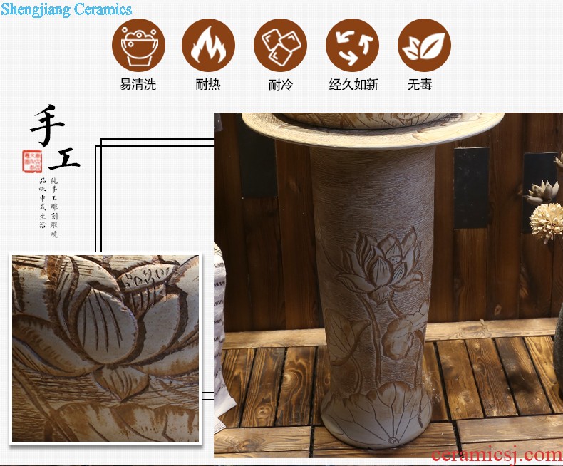 Jia depot Chinese ceramic floor pillar type lavatory toilet indoor small family one balcony sink