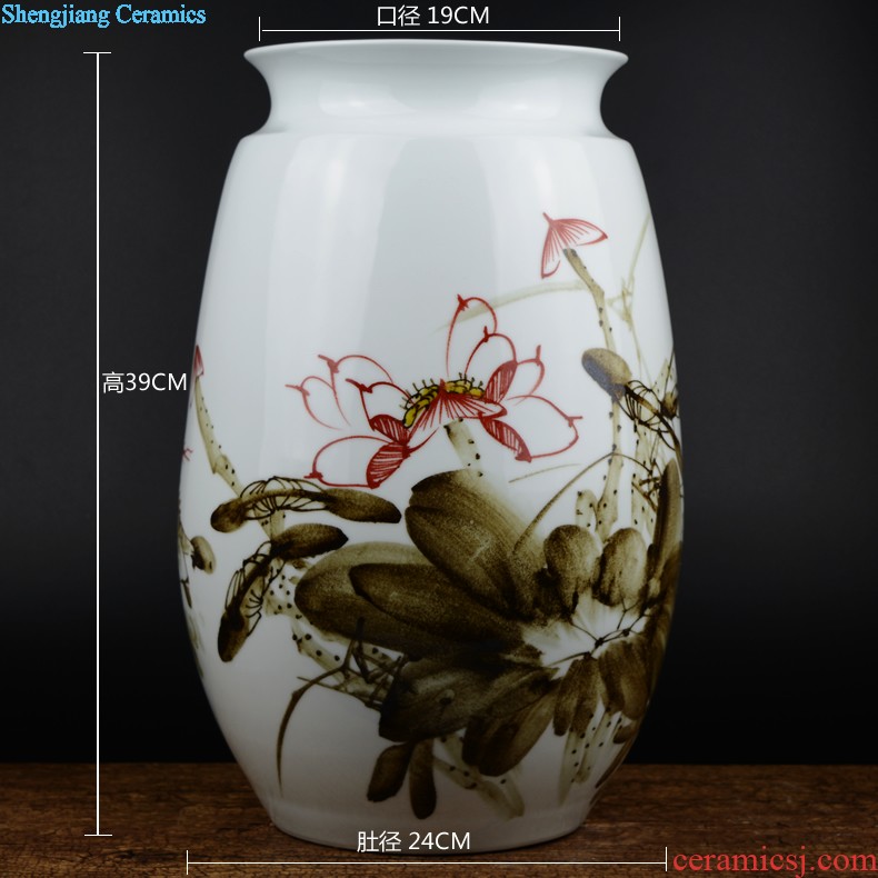 Jingdezhen ceramics celebrity hand-painted big sitting room rich ancient frame of new Chinese style household vase flower adornment furnishing articles