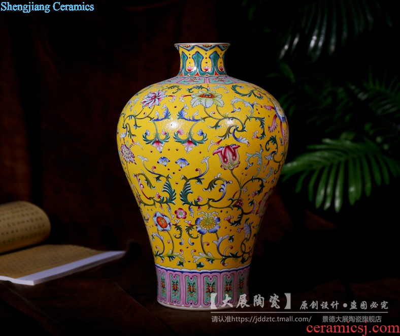 Jingdezhen ceramics hand-painted furnishing articles lucky bamboo vase dry flower vases, new Chinese style living room ceramic bottle furnishing articles