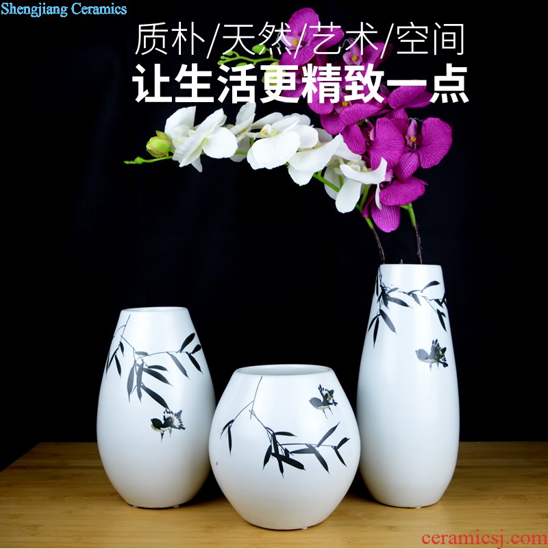 Contemporary and contracted jingdezhen ceramics vase three-piece sitting room home furnishing articles opened a housewarming gift