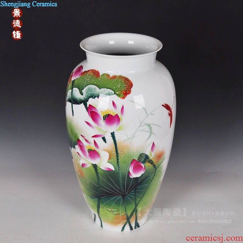 Jingdezhen ceramic small place antique blue-and-white sitting room big porcelain vase dried flower crafts rich ancient frame furnishing articles