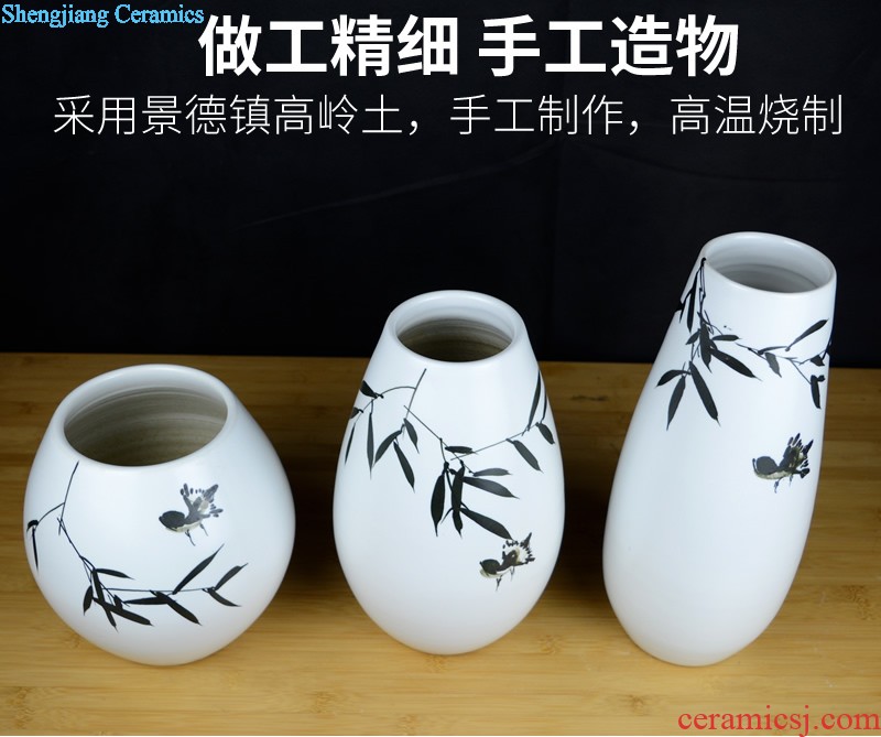 Contemporary and contracted jingdezhen ceramics vase three-piece sitting room home furnishing articles opened a housewarming gift