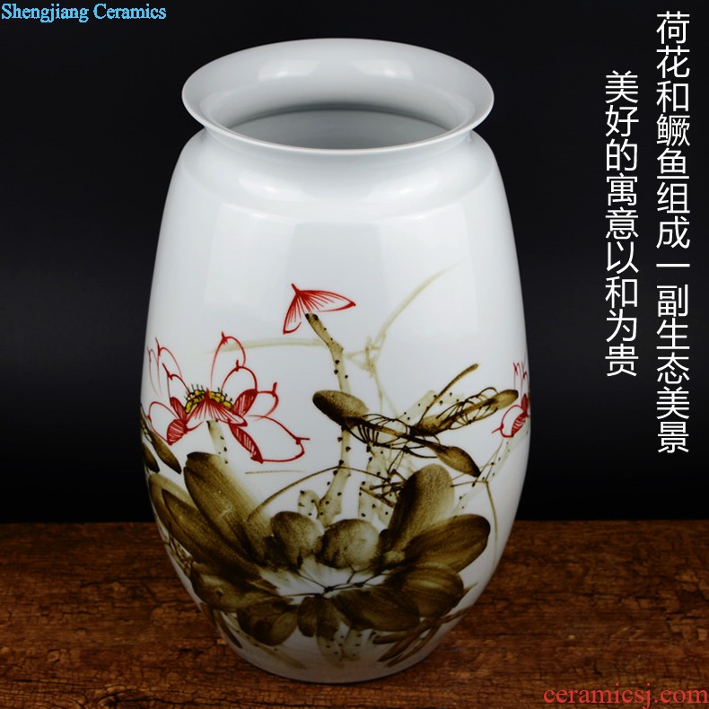 Jingdezhen ceramics celebrity hand-painted big sitting room rich ancient frame of new Chinese style household vase flower adornment furnishing articles