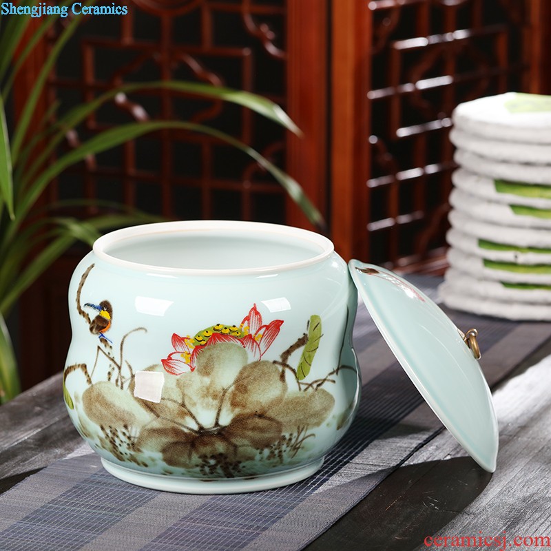 Hand-painted ceramic caddy storage POTS sealed cans puer tea box of jingdezhen large household put tea POTS