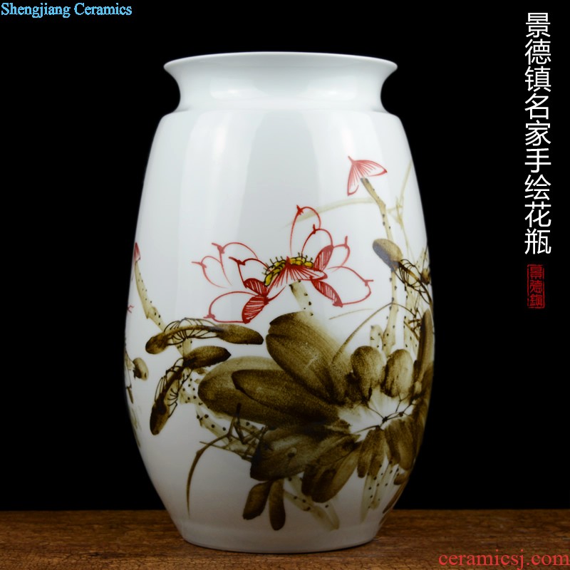 Jingdezhen ceramics celebrity hand-painted big sitting room rich ancient frame of new Chinese style household vase flower adornment furnishing articles