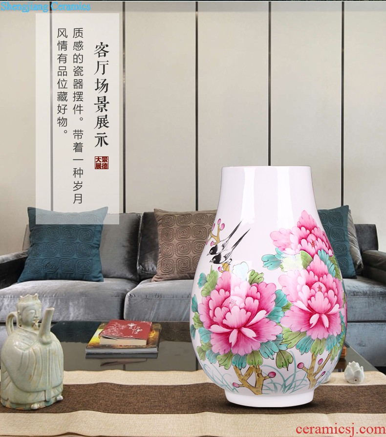 Hand draw large ceramic vase furnishing articles sitting room adornment of new Chinese style household lucky bamboo ceramic red bottle arranging flowers