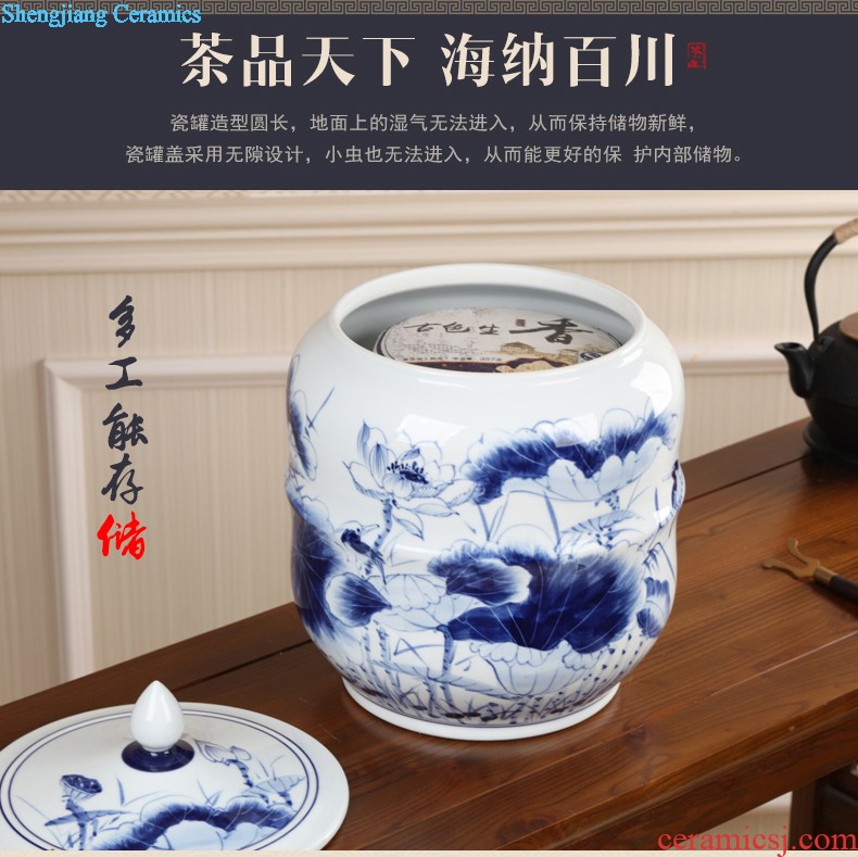 Jingdezhen ceramic tea pot size 6 jins hand-painted puer tea cylinder seal moisture of blue and white porcelain tea POTS