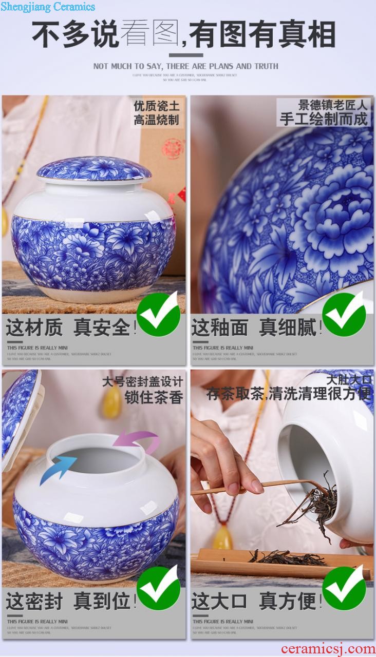 Blue and white porcelain tea pot 1 catty sealed ceramic storage tanks jingdezhen tea size loose tea caddy