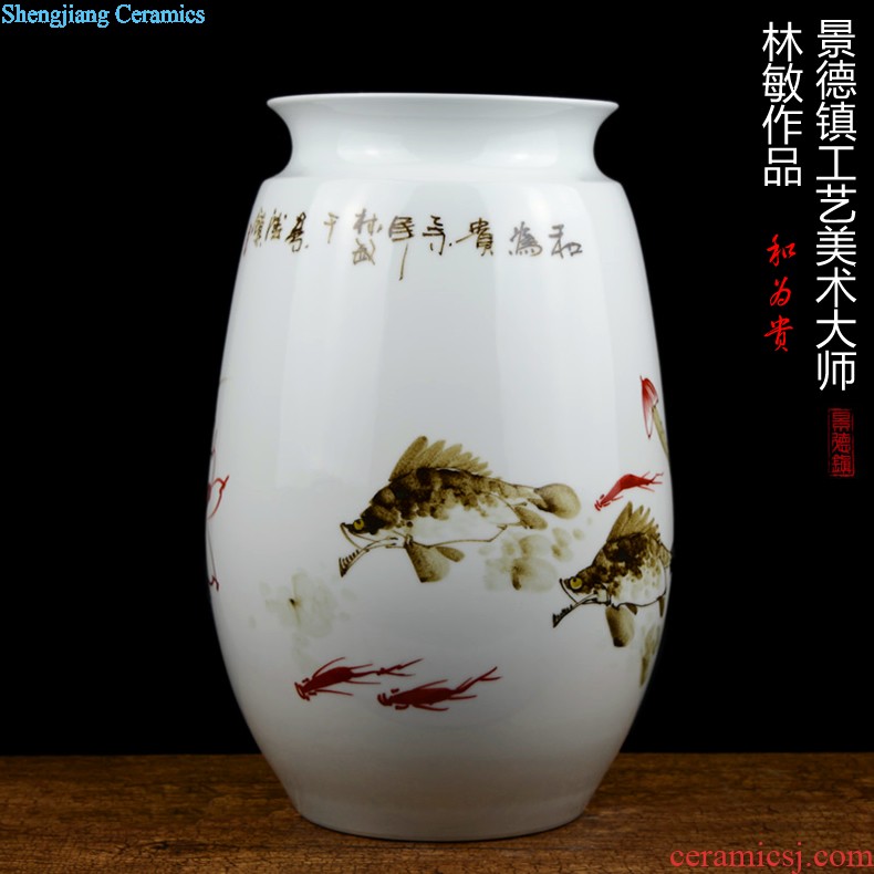 Jingdezhen ceramics celebrity hand-painted big sitting room rich ancient frame of new Chinese style household vase flower adornment furnishing articles