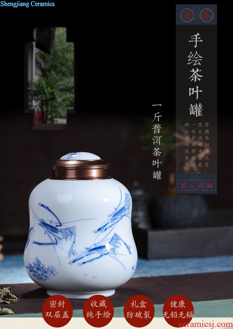 Handmade ceramic moistureproof caddy large Pu 'er seven bread tank 6 with cover POTS puer tea box shop furnishing articles