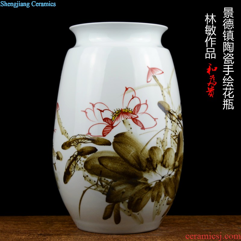 Jingdezhen ceramics Archaize peacock blue vase Chinese sitting room ark creative retro furnishing articles ornaments