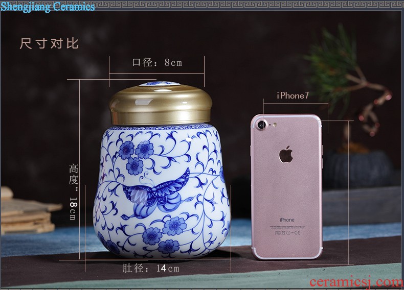 Jingdezhen hand-painted ceramic seal pot large metal caddy cover POTS sitting room place POTS of blue and white porcelain