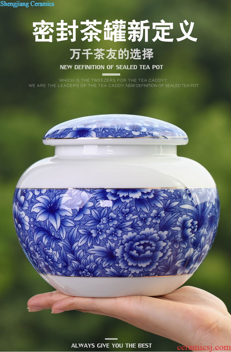 Blue and white porcelain tea pot 1 catty sealed ceramic storage tanks jingdezhen tea size loose tea caddy