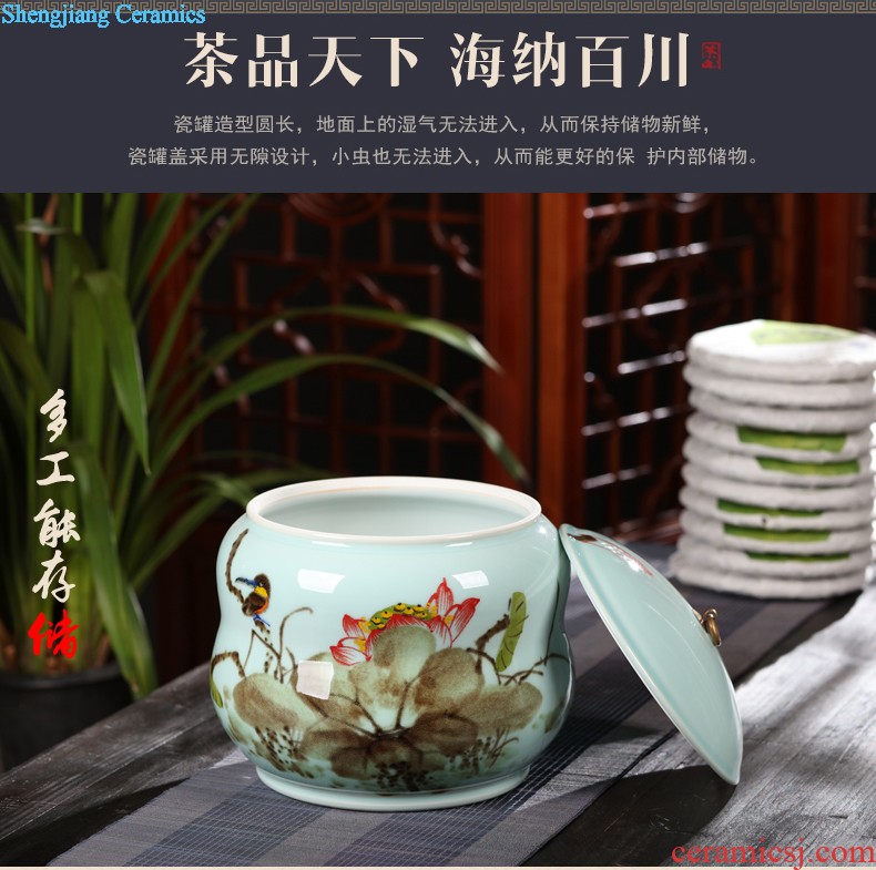 Hand-painted ceramic caddy storage POTS sealed cans puer tea box of jingdezhen large household put tea POTS