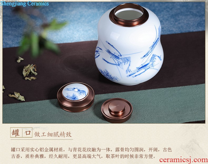 Handmade ceramic moistureproof caddy large Pu 'er seven bread tank 6 with cover POTS puer tea box shop furnishing articles