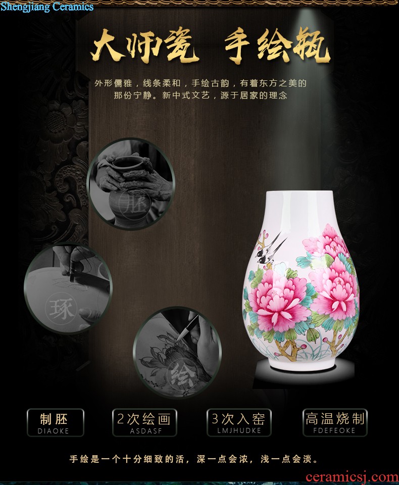 Hand draw large ceramic vase furnishing articles sitting room adornment of new Chinese style household lucky bamboo ceramic red bottle arranging flowers