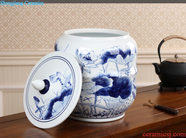 Jingdezhen ceramic tea pot size 6 jins hand-painted puer tea cylinder seal moisture of blue and white porcelain tea POTS