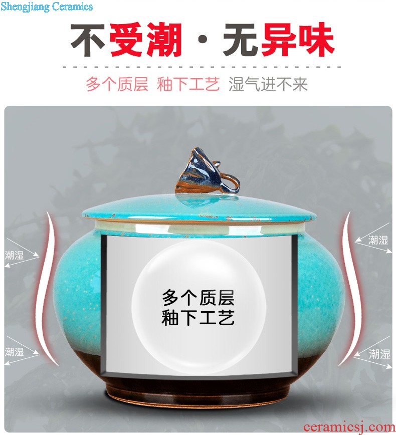 Large ceramic green tea, black tea pu-erh tea canister antique Chinese blue and white porcelain is classical sitting room place pot storage tank