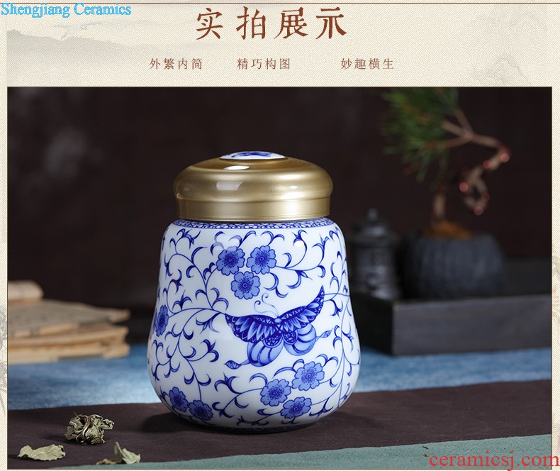 Jingdezhen hand-painted ceramic seal pot large metal caddy cover POTS sitting room place POTS of blue and white porcelain