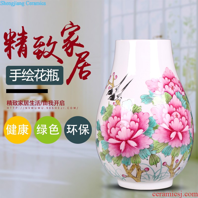 Hand draw large ceramic vase furnishing articles sitting room adornment of new Chinese style household lucky bamboo ceramic red bottle arranging flowers