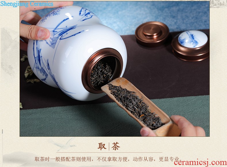 Handmade ceramic moistureproof caddy large Pu 'er seven bread tank 6 with cover POTS puer tea box shop furnishing articles