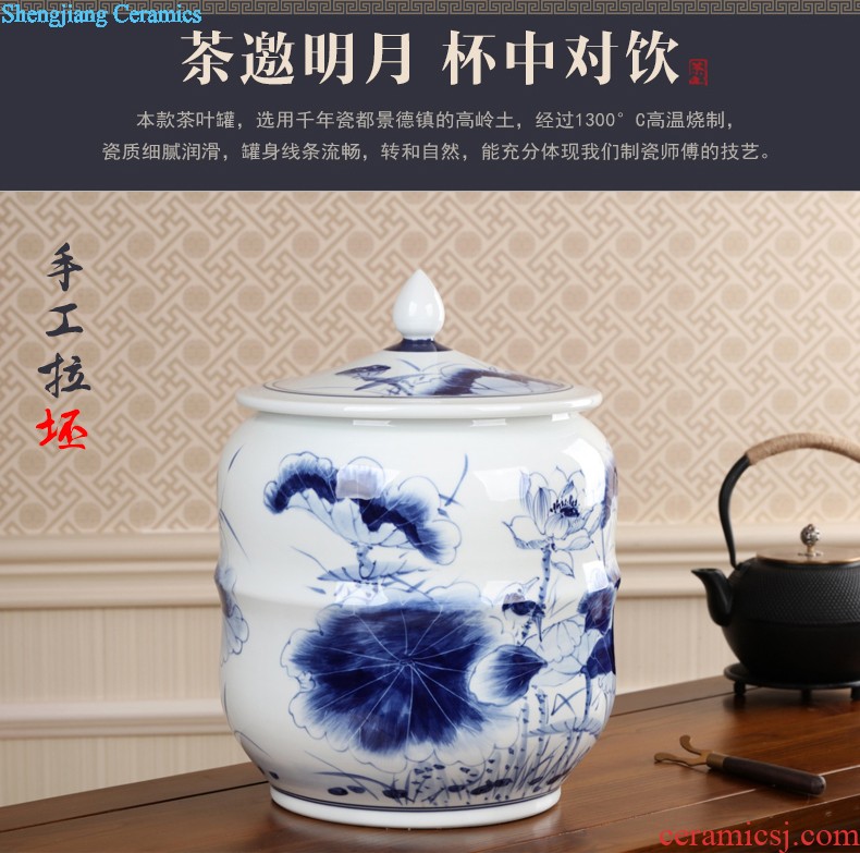 Jingdezhen ceramic tea pot size 6 jins hand-painted puer tea cylinder seal moisture of blue and white porcelain tea POTS