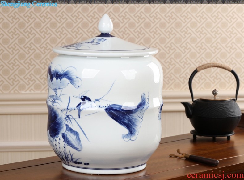 Jingdezhen ceramic tea pot size 6 jins hand-painted puer tea cylinder seal moisture of blue and white porcelain tea POTS