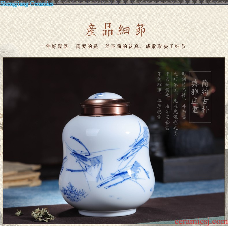 Handmade ceramic moistureproof caddy large Pu 'er seven bread tank 6 with cover POTS puer tea box shop furnishing articles