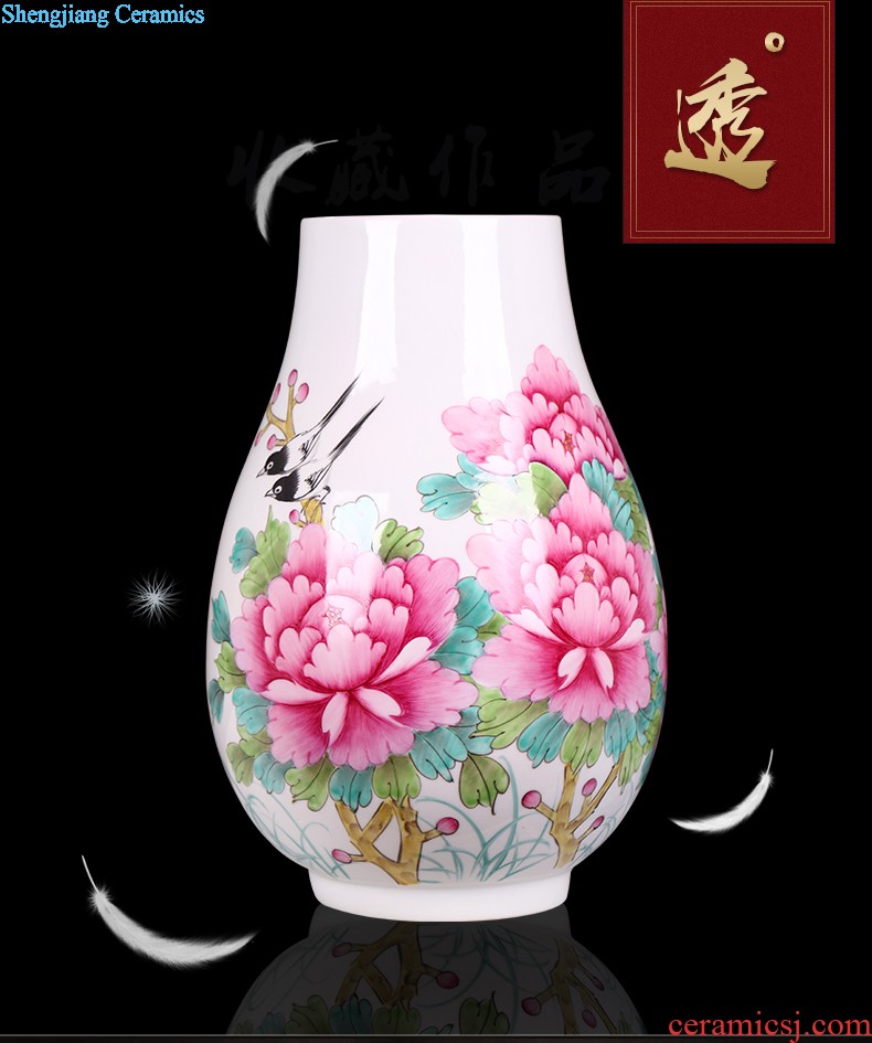 Hand draw large ceramic vase furnishing articles sitting room adornment of new Chinese style household lucky bamboo ceramic red bottle arranging flowers